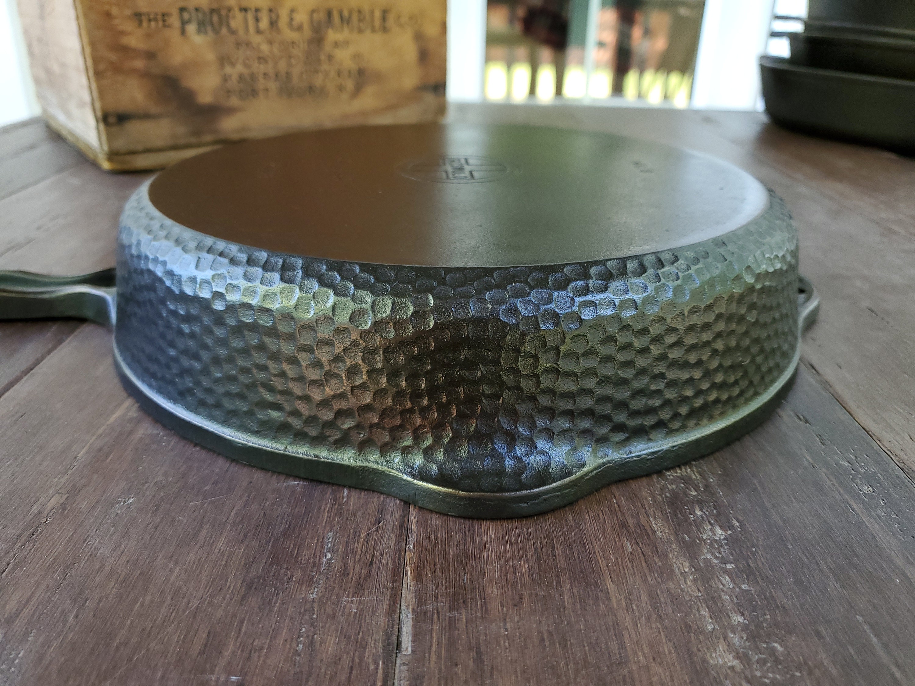 Griswold 8 Hammered Cast Iron Skillet With Hinge Tab Restored Etsy