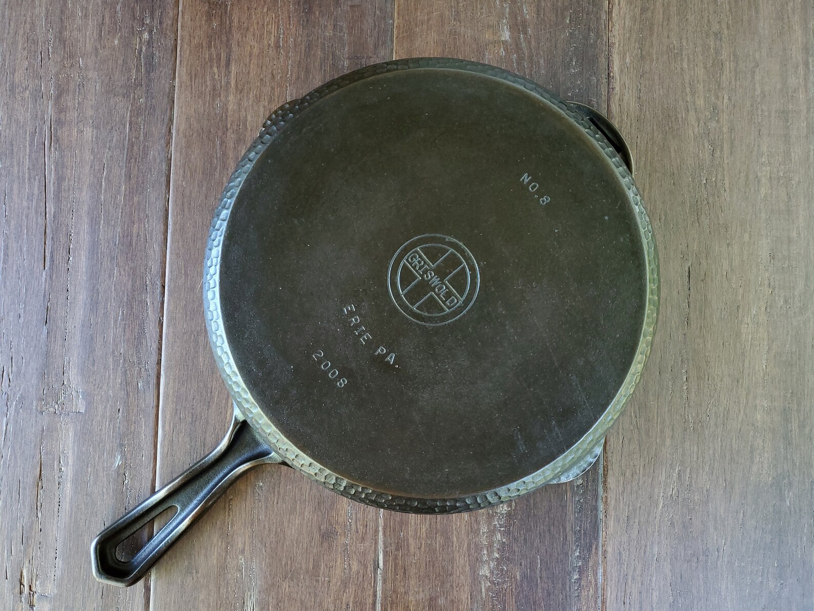 Griswold 8 Hammered Cast Iron Skillet With Hinge Tab Restored Etsy