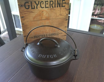 Pentola in ghisa Griswold n. 7 Tite-Top con coperchio abbinato, restaurata.