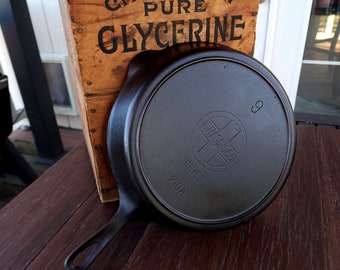 Griswold #9 "ERIE" Cast Iron Skillet With Large Slant Logo Restored