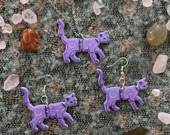 Purple Space Cat Earrings / Cats / Kitten Jewelry / Weird / Necklace