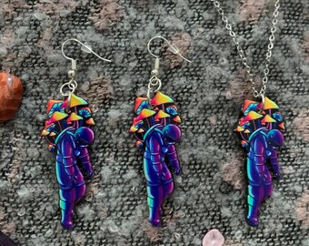 Space Person with Mushrooms Jewelry / Earrings / Necklaces