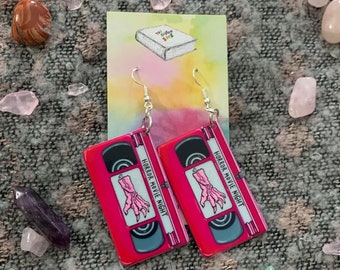 Horror Video Tape Earrings or Necklace - Handmade Movie Night Jewelry