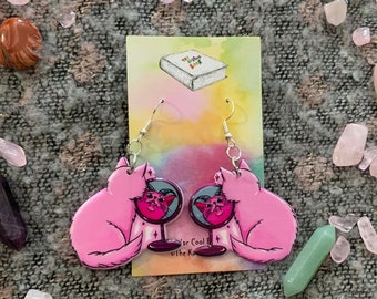 Pink Cat Mirror Earrings, Unique Cat Lover Gift, Horror, Pastel