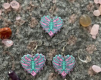 Heart with Ribcage Earrings / Necklace
