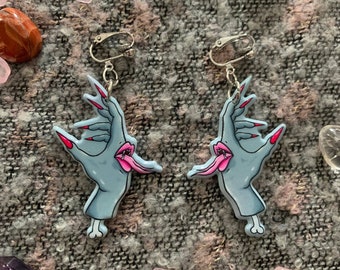 Hand with Mouth and Tongue Earrings / Weird Earrings / Bizarre Jewelry