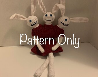 Written Crochet Pattern For Three-Headed Bunny Doll / Plushy
