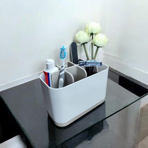 Handmade Ribbed Bathroom Organizer | Modern Countertop Storage image 7