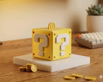 Super Mario Question Block-spaarpot – retro gaming-muntautomaat, PLA 3D-print