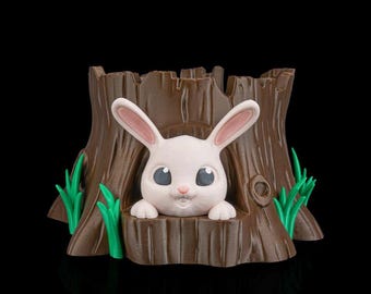 Snoepschaal paashaas boomstronk – middelpunt lentetafeldecor