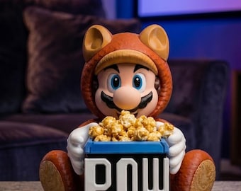 Soporte para palomitas de maíz de Mario Raccoon Palomera, tazón para snacks para noche de películas de dibujos animados, decoración hecha a mano