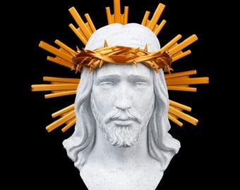Muursculptuur Jezus Christus – Doornenkroon, stralende halo christelijk decor