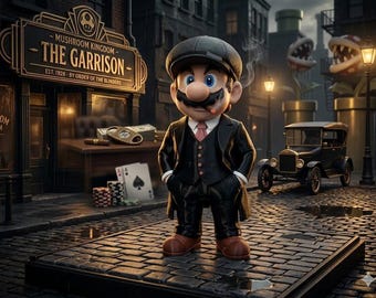 Mario Peaky Blinders-beeldje, vintage maffia-geïnspireerd PLA-decor