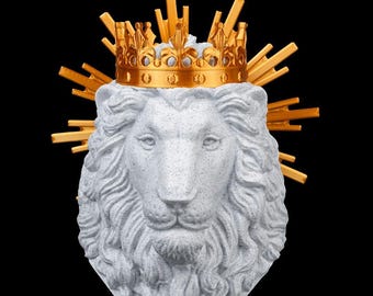 Muursculptuur Leeuw van Juda – gekroonde leeuwenkop, decor stralende halo