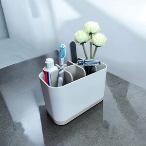 Handmade Ribbed Bathroom Organizer | Modern Countertop Storage image 9