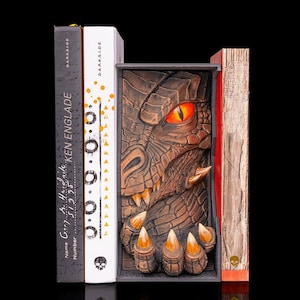 Hand Painted Dragon Book Nook – Fantasy Bookshelf Insert, Diorama Decor