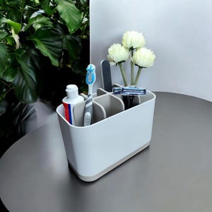 Handmade Ribbed Bathroom Organizer | Modern Countertop Storage image 1