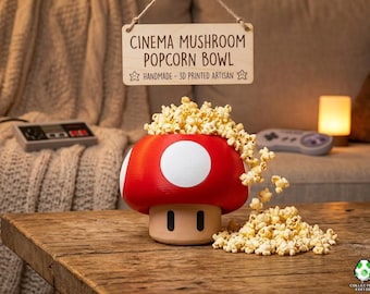 3D Printed Mushroom Snack Bowl – Retro Gamer Popcorn Bucket, Movie Night Accessory