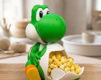 Yoshi Popcorn Bucket Palomera - Super Mario Inspired | Gamer Room Decor | 3D Printed Snack Holder