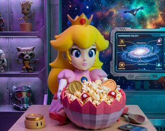 Soporte para bol de aperitivos de la Princesa Peach, recipiente para palomitas de maíz con forma de personaje, decoración para sala de videojuegos, material biodegradable.