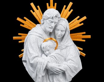 Sculptuur Heilige Familie – Jezus Maria Jozef, religieus decor in marmerstijl