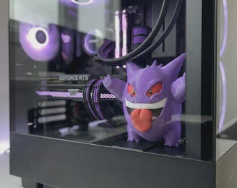 Window purple monster 3D , PC Case Decor, Licking Glass Gamer Accessory, Gaming Setup Decoration