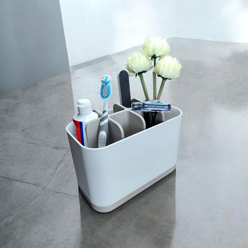 Handmade Ribbed Bathroom Organizer | Modern Countertop Storage image 8