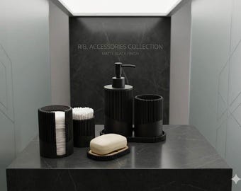 Badkamerset in Japandi-stijl: geribbelde PLA-accessoires, minimalistisch spadecor