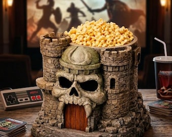 Grayskull pintado a mano - Cubo de palomitas de maíz inspirado en un castillo / Universo Master Fantasy