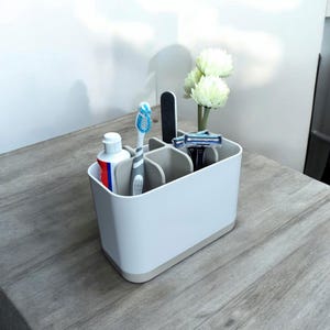 Handmade Ribbed Bathroom Organizer | Modern Countertop Storage image 2