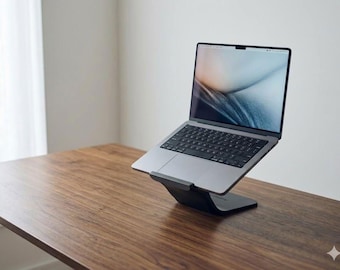 Moderne 3D-geprinte laptopstandaard, ergonomische bureauopstelling, minimalistische houder