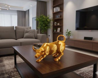 Standbeeld gouden opladende stier, financieel bureaudecor