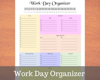 Work Day Organizer - Arbeitsplaner, To Do List Organizer, Printable PDF