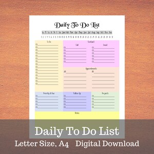 Daily To Do List - Instant Download PDF