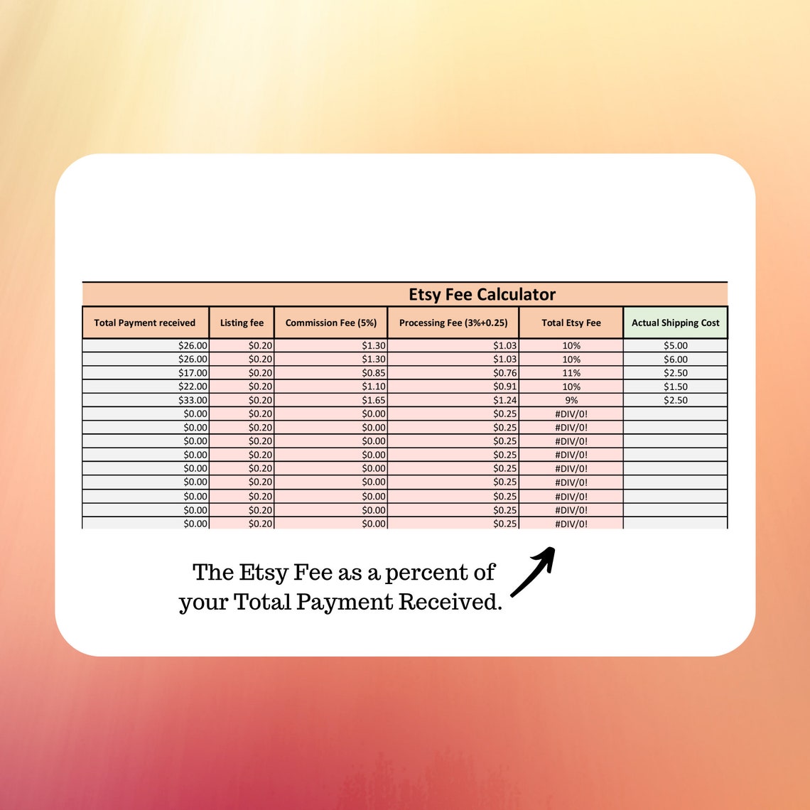 Etsy Fee Calculator Excel Template Digital Download Etsy