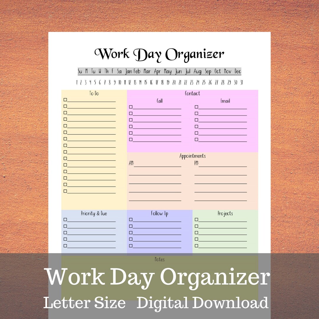 Work Day Organizer - Work Planner, to Do List Organizer, Printable PDF ...