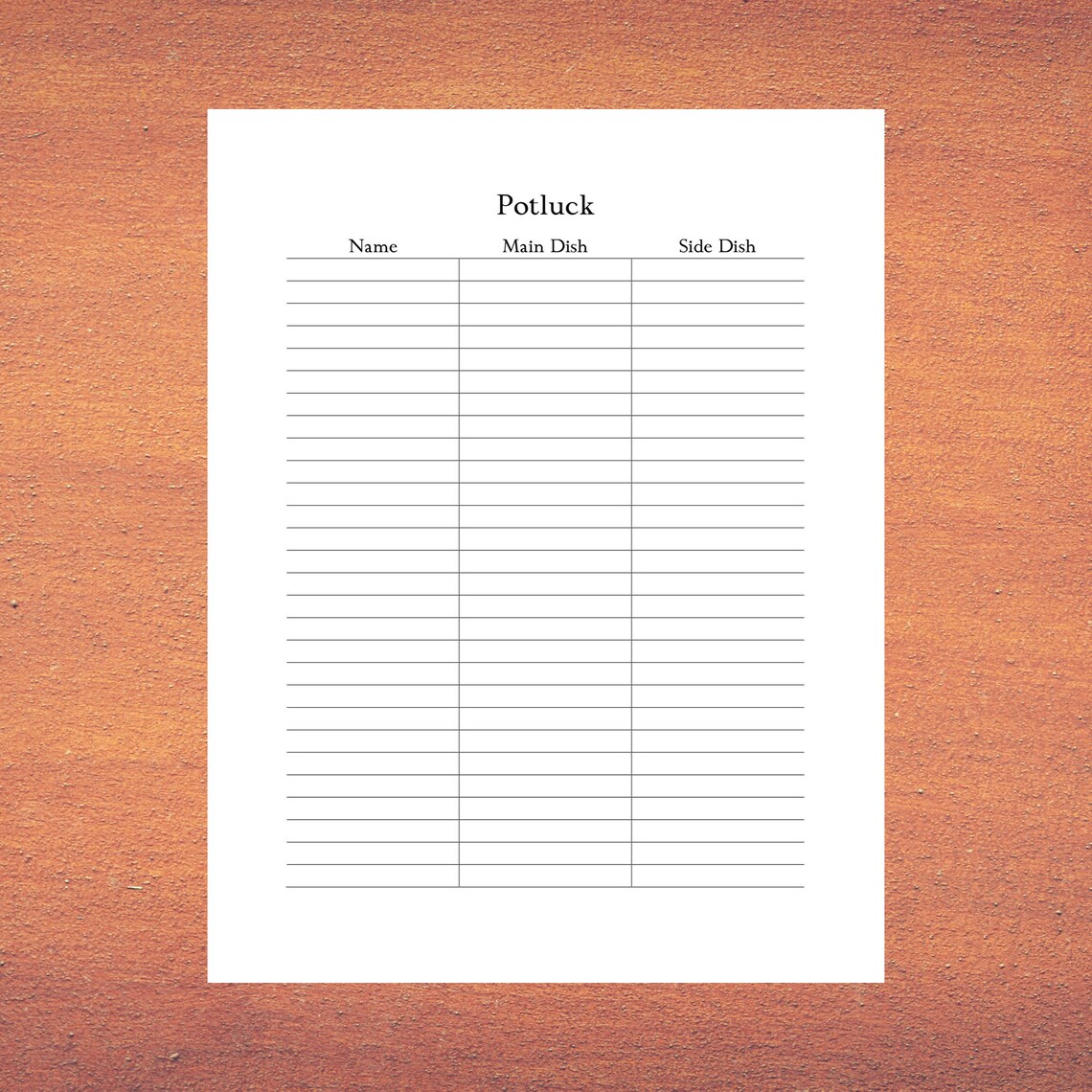 Potluck Sign Up Sheet PDF Instant Download Etsy