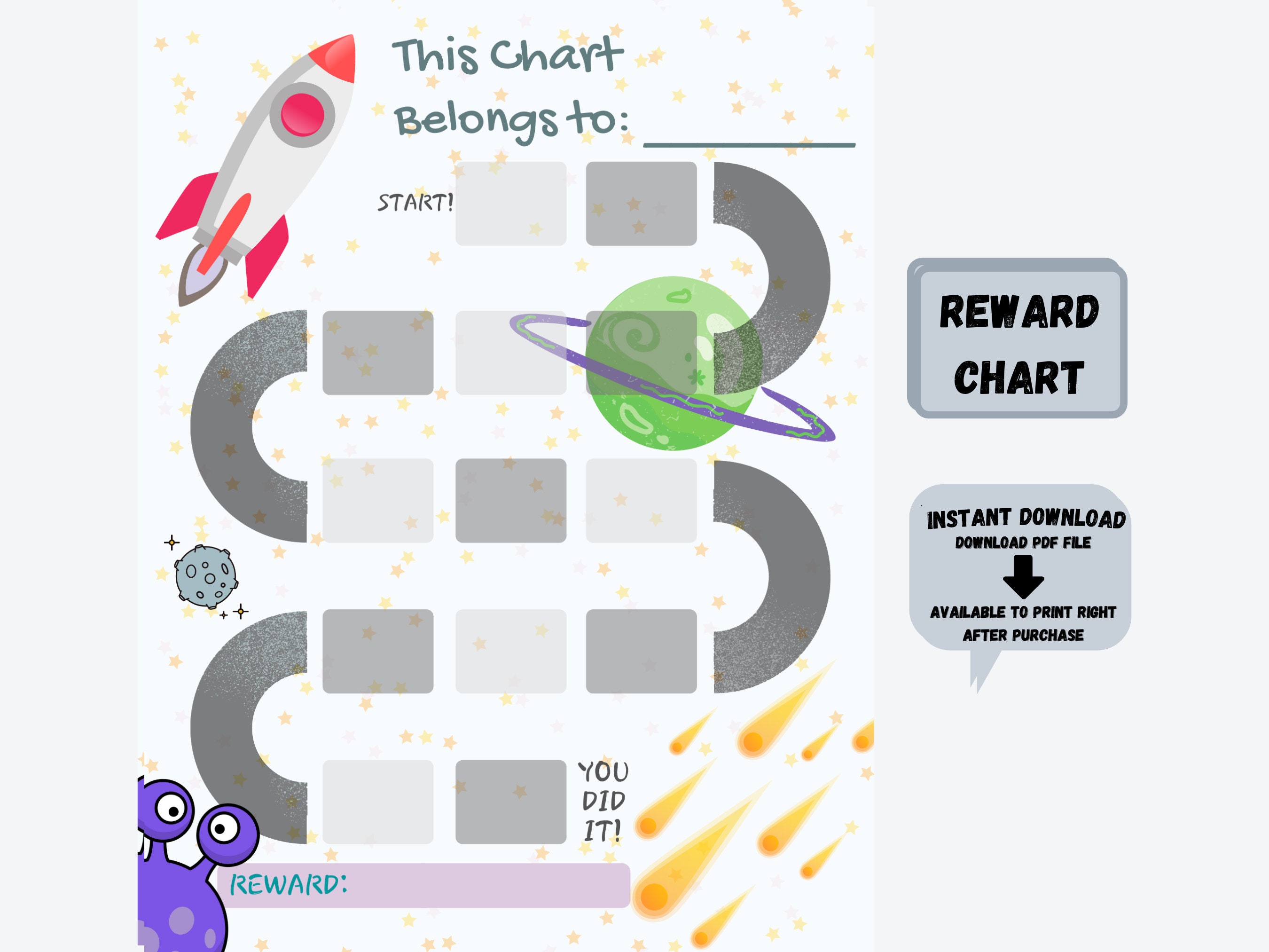 Printable Space Reward Chart | INSTANT DOWNLOAD Children's Reward Chart ...