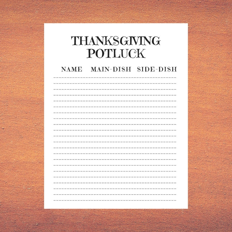 Thanksgiving Potluck Sign up Sheet PDF Instant Download Etsy