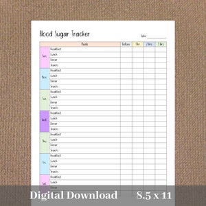 Blutzucker Tracker, Blutzucker Log, Gesundheit Tracker, Diabetiker Tracker - Instant Download