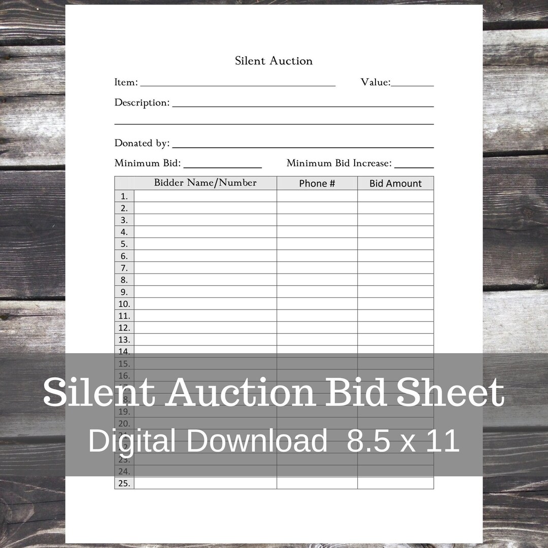 Silent Auction Bid Sheet, Instant Download Editable PDF - Etsy