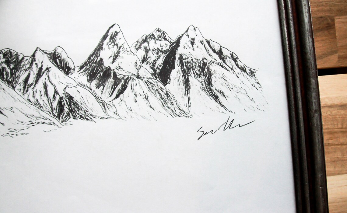 Mountain Range Pen & Ink Illustration 5x7 instant download Etsy