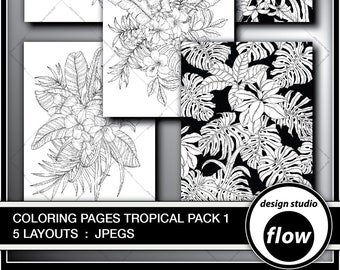 Pages à colorier imprimables - Mises en page tropicales - Pack 1 (DSF-CPT-1)