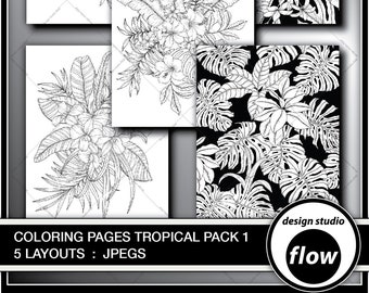 Printable Colouring Pages- Tropical Layouts-Pack 1 (DSF-CPT-1)