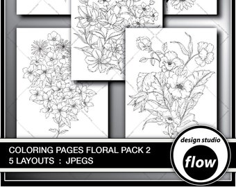 Printable Colouring Pages- Wild Floral Layouts-Pack 2 (DSF-CPF-2)