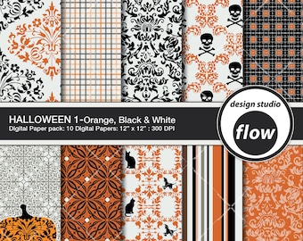 Digital Paper Pack-Halloween 1-Orange, Noir et Blanc (DSF-HWNPP-1)