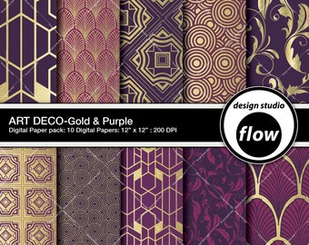 Digital Paper Pack-Art Déco-Gold - Purple (DSF-ADPP-1)