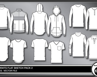 Mens Knits Flat Technical Sketch Vector File Pack 2 (DSF-MK-2)