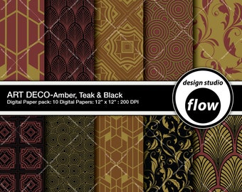 Digital Paper Pack-Art Déco-Amber, Teak et Noir (DSF-ADPP-4)