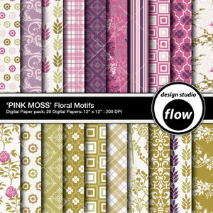 Rosa Moos-Floral Motive-Digital Papier Pack (DSF-SFPP-11)